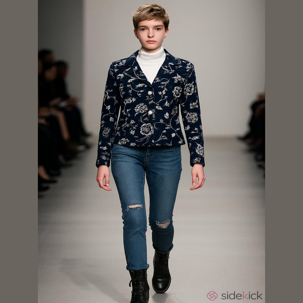 Vintage 90s A La Mode Embroidered Floral Blazer Small